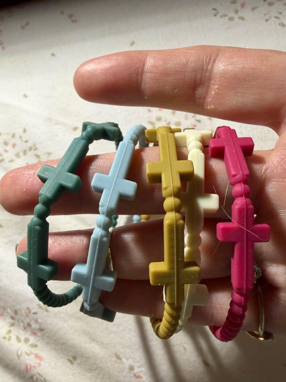 Plunder Kids Beaded Stretch Bracelets - Teal, Light Blue, Cream, Pink, Mustard - Picture 4 of 4